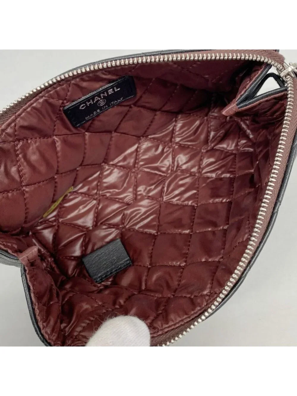 Chanel Pouch Quilted Lambskin Black Silver